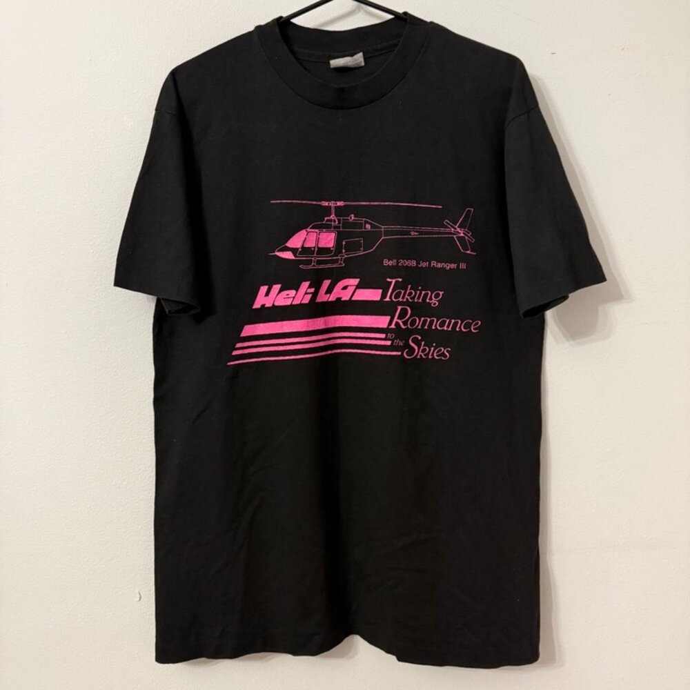 Heli-LA Los Angeles Graphic T-Shirt Black Pink Helicopter Print